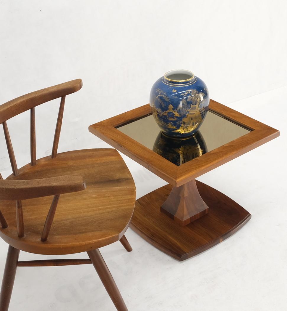 EstablishedLines Square Oiled Walnut Mirror Tile Top Occasional Side End Table Stand Figural Base