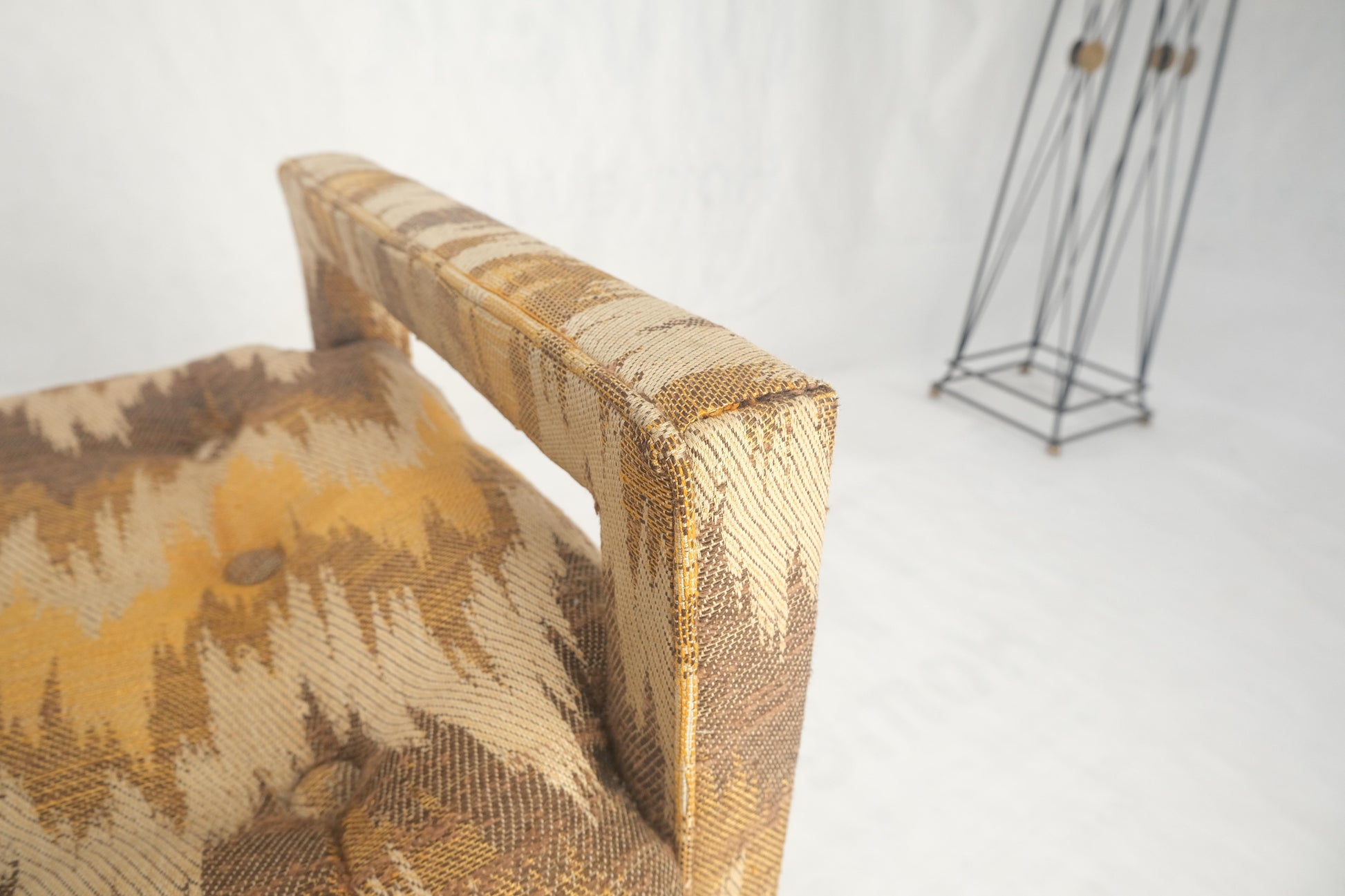 EstablishedLines Flame Pattern Upholstery Double Arms 51" Long Window Bench c1970s Mid Century