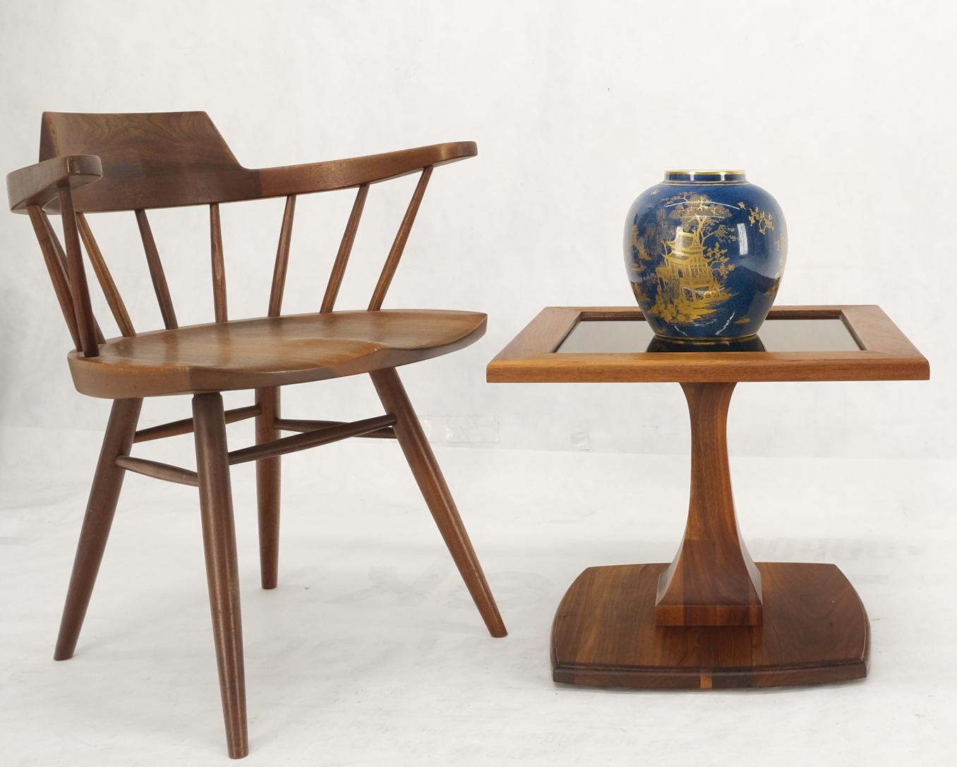 EstablishedLines Square Oiled Walnut Mirror Tile Top Occasional Side End Table Stand Figural Base