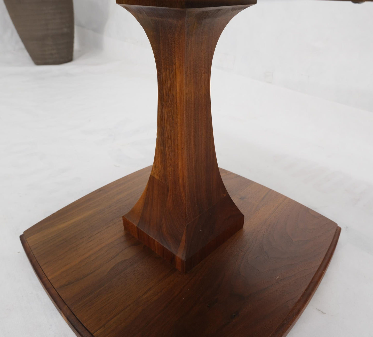 EstablishedLines Square Oiled Walnut Mirror Tile Top Occasional Side End Table Stand Figural Base