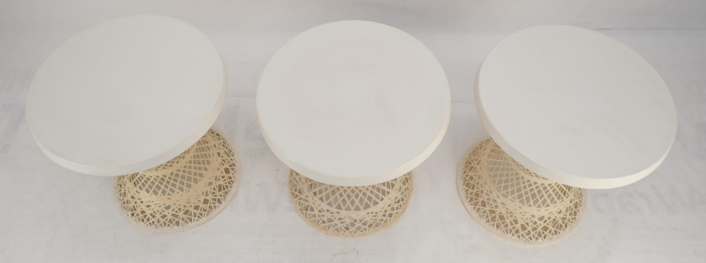 Set 3 Spun Fiberglass Molded Stone Textured 21" Round Top End Side Table Woodard