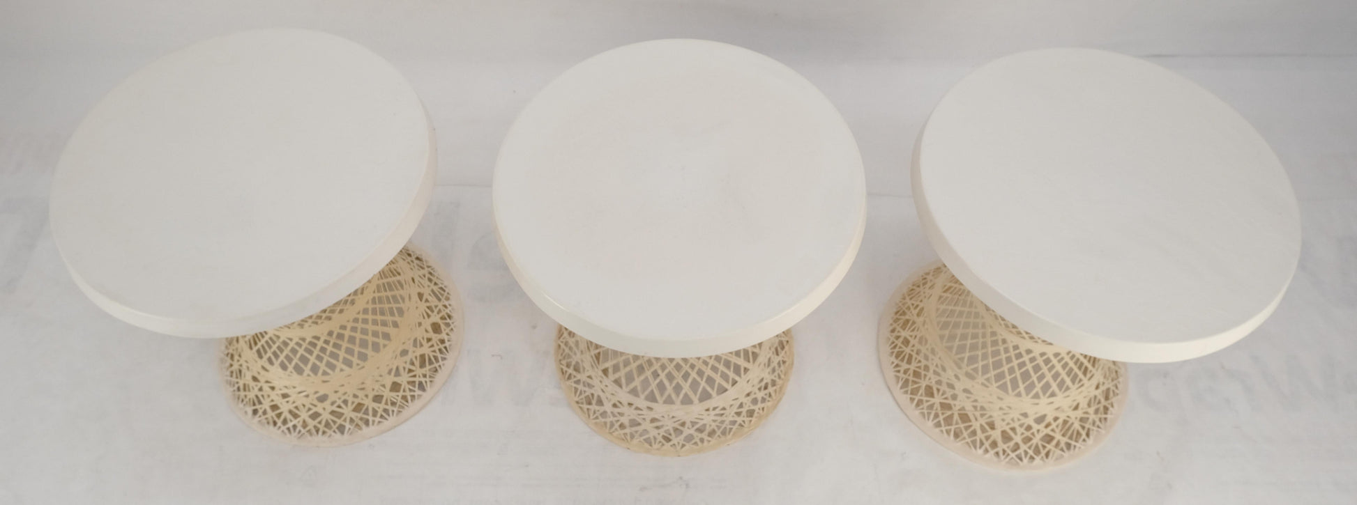 Set 3 Spun Fiberglass Molded Stone Textured 21" Round Top End Side Table Woodard