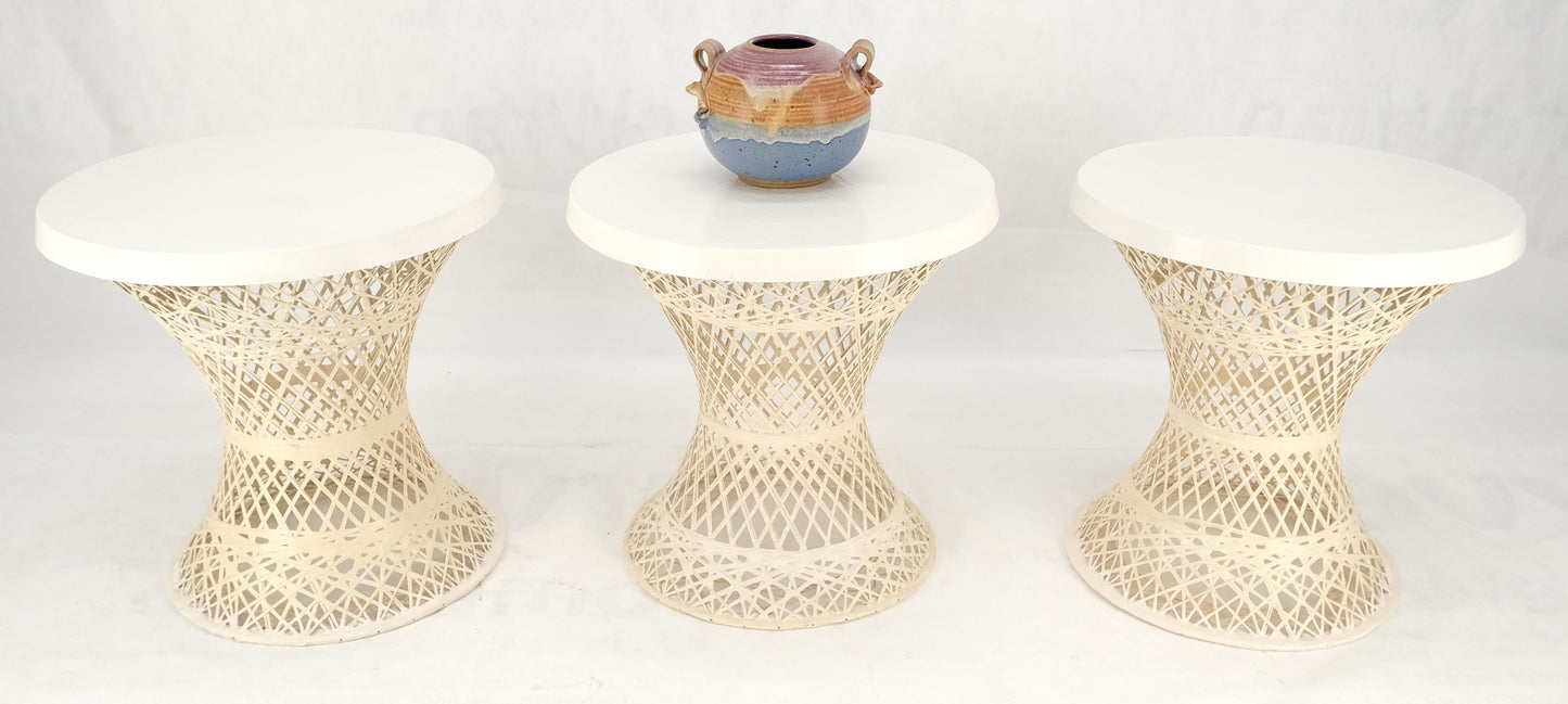 Set 3 Spun Fiberglass Molded Stone Textured 21" Round Top End Side Table Woodard
