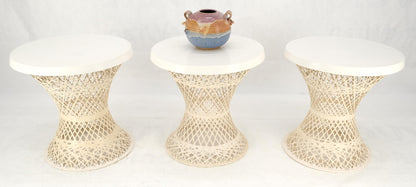 Set 3 Spun Fiberglass Molded Stone Textured 21" Round Top End Side Table Woodard