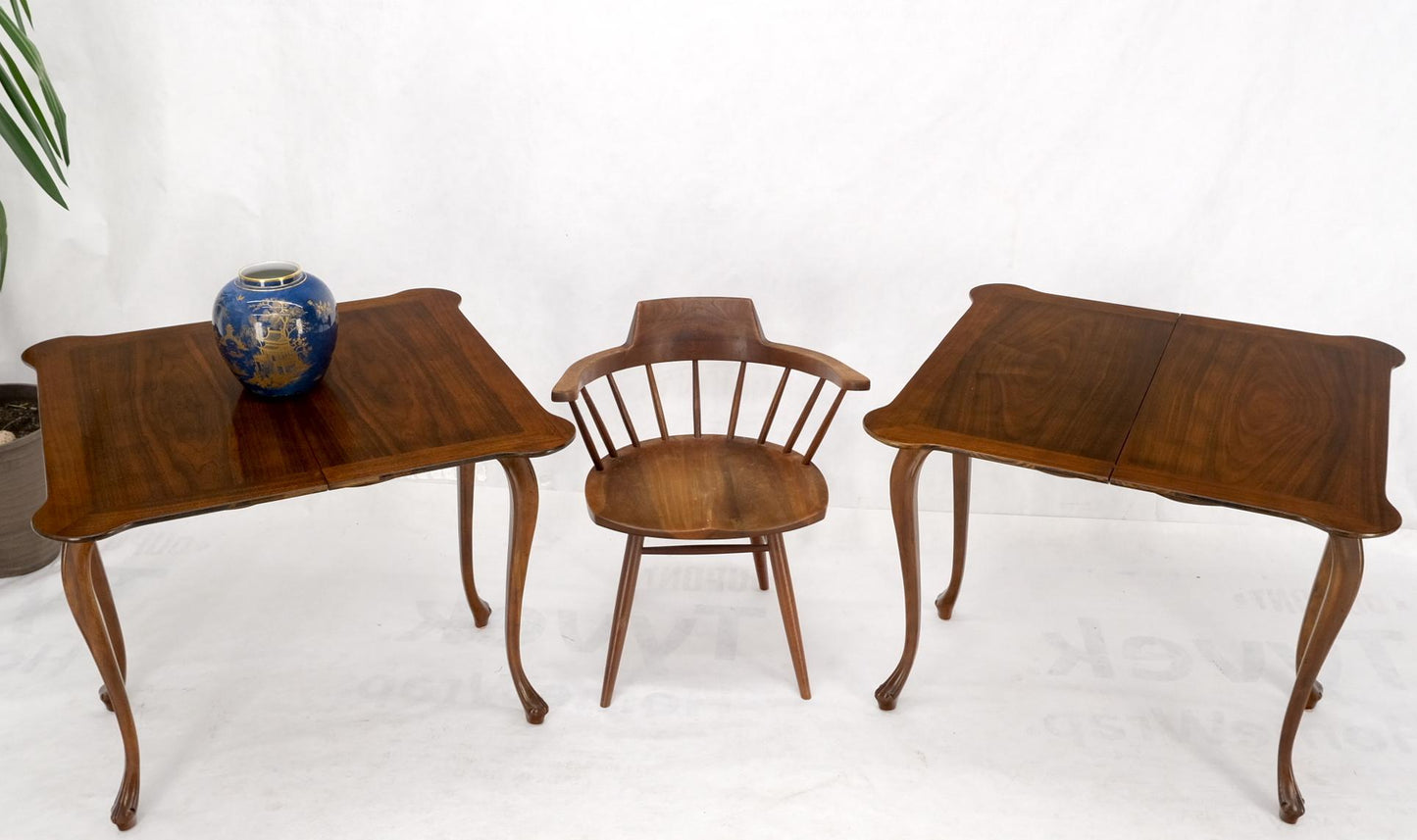 EstablishedLines Pair of Baker Burl Wood Flip Top Convertible Console Table to Game Dining Tables