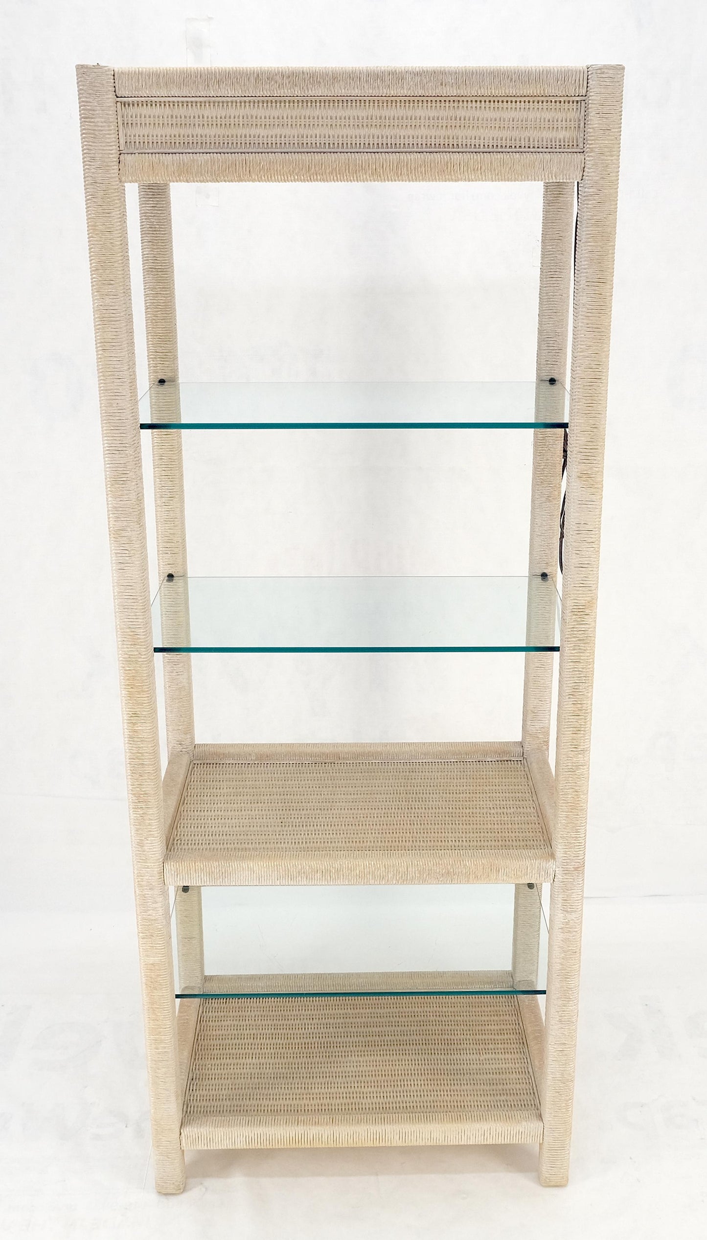White Pickled Rush Cane Bamboo Wrapped 5 Shelves 76" Tall Etagere Display MINT!