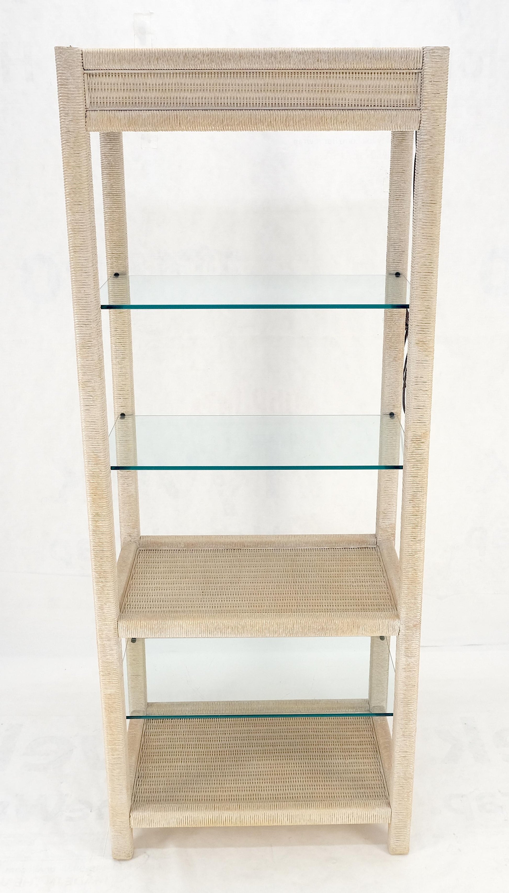 White Pickled Rush Cane Bamboo Wrapped 5 Shelves 76" Tall Etagere Display MINT!