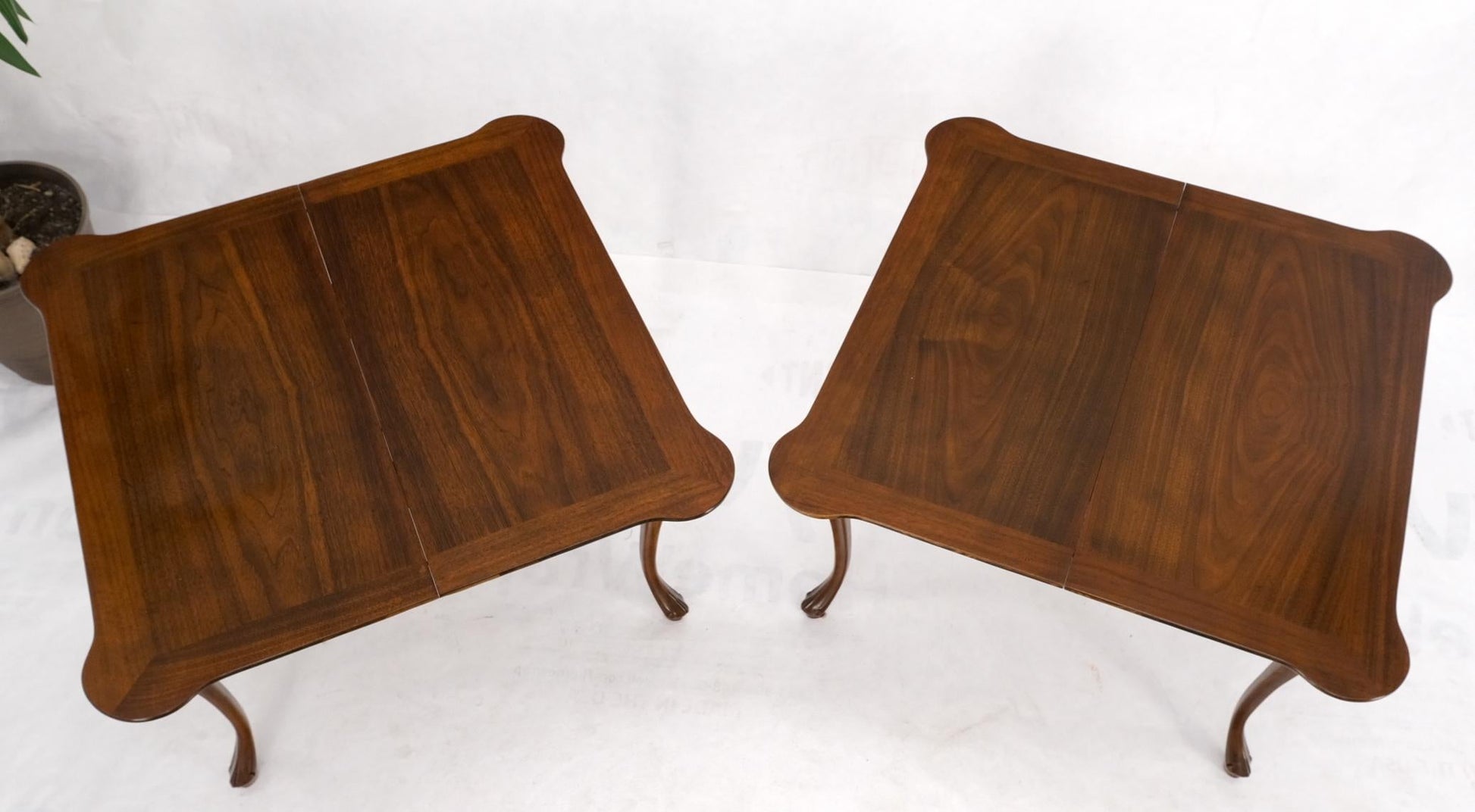 EstablishedLines Pair of Baker Burl Wood Flip Top Convertible Console Table to Game Dining Tables