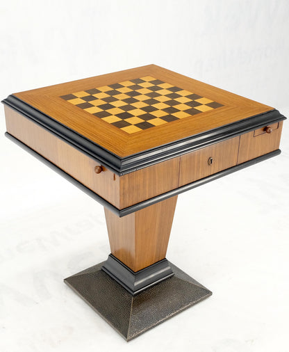 EstablishedLines Art Deco Single Pedestal Square Game Table Pull Out Trays Chess Board Set Mint!