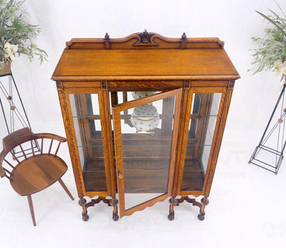 EstablishedLines Light Oak Ball Feet Glass Doors Shelves China Curio Display Cabinet Brass Key