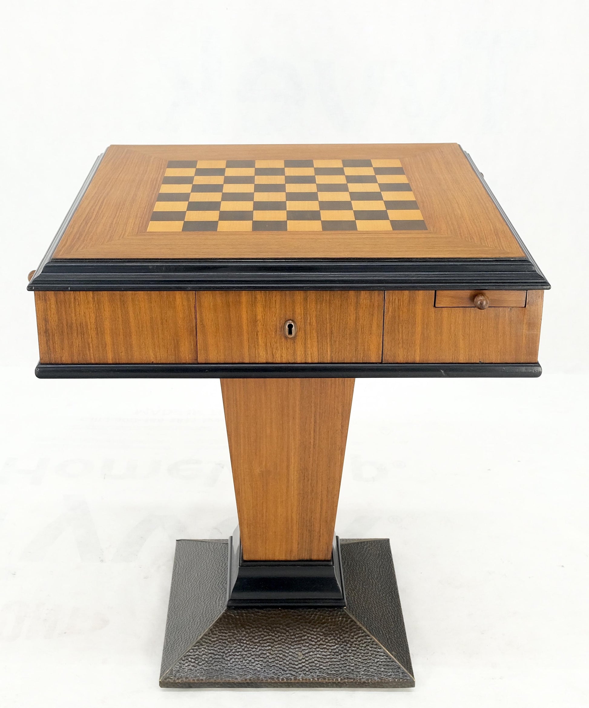 EstablishedLines Art Deco Single Pedestal Square Game Table Pull Out Trays Chess Board Set Mint!