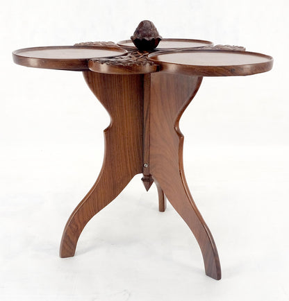 EstablishedLines Carved Teak Acorn Tripod Base Triptych Round Tray Top Side End Serving Table