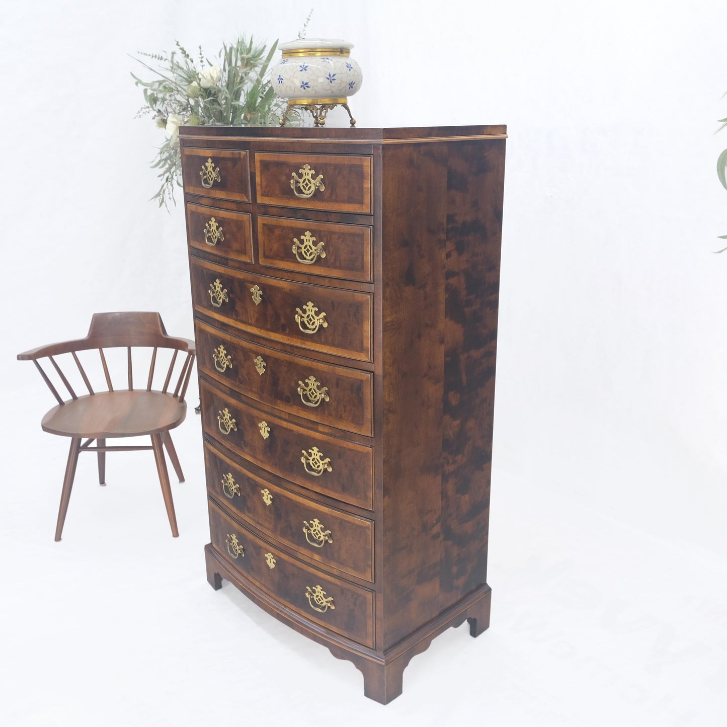 Henredon Banded Mahogany 9 Drawers Chippendale Style High Chest Dresser MINT!