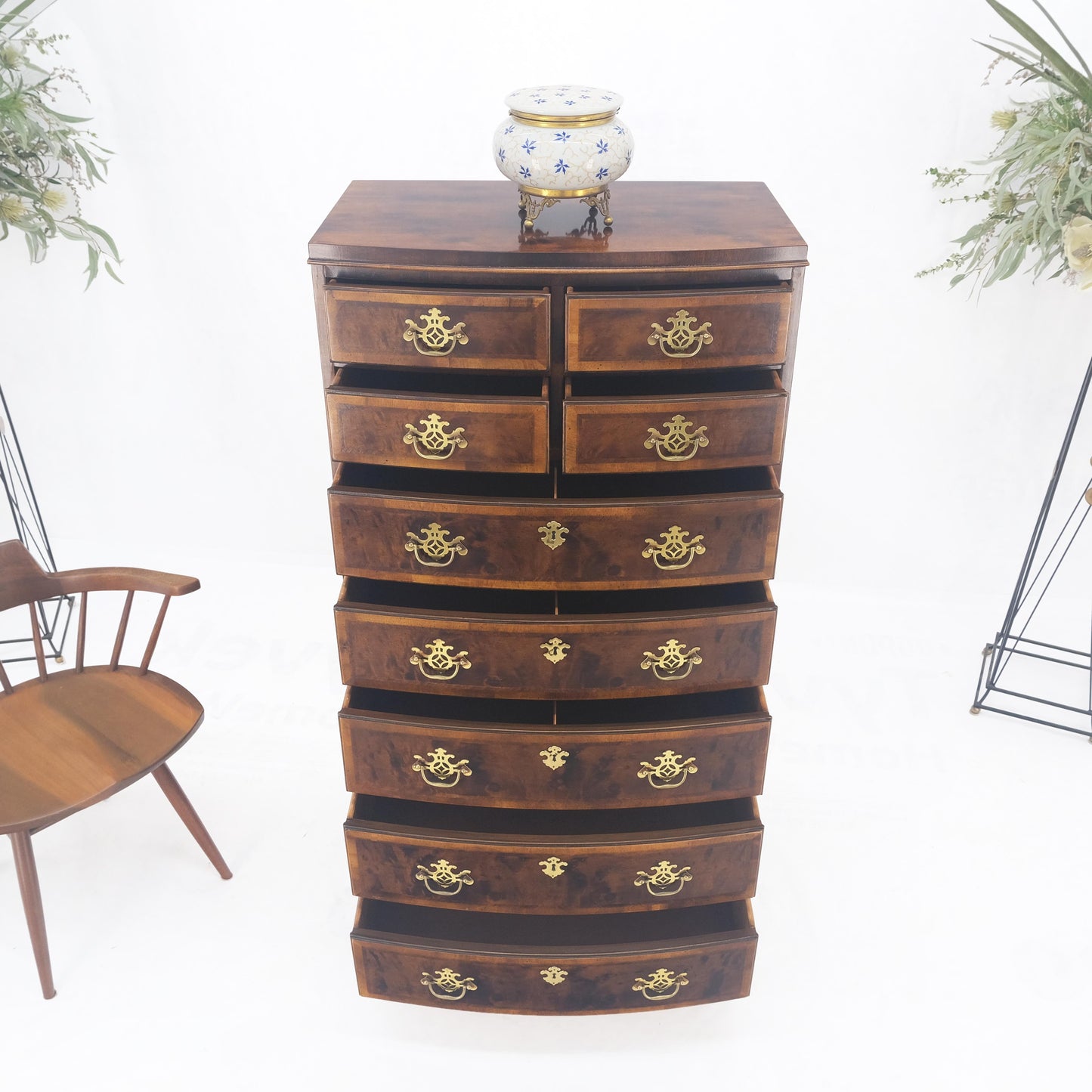 Henredon Banded Mahogany 9 Drawers Chippendale Style High Chest Dresser MINT!