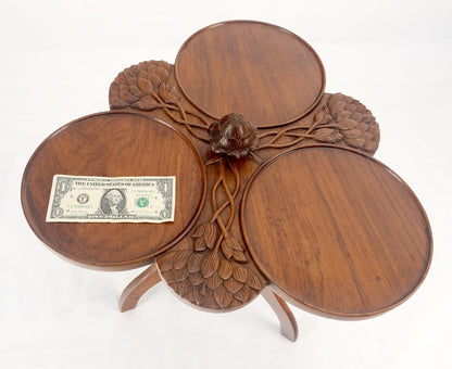 EstablishedLines Carved Teak Acorn Tripod Base Triptych Round Tray Top Side End Serving Table
