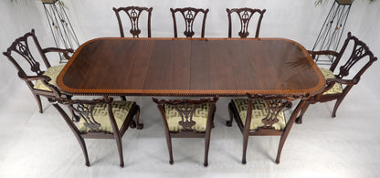 Mahogany Chippendale Rope Edge Two Leaves Ball & Claw Dining Table 8 Chairs MINT