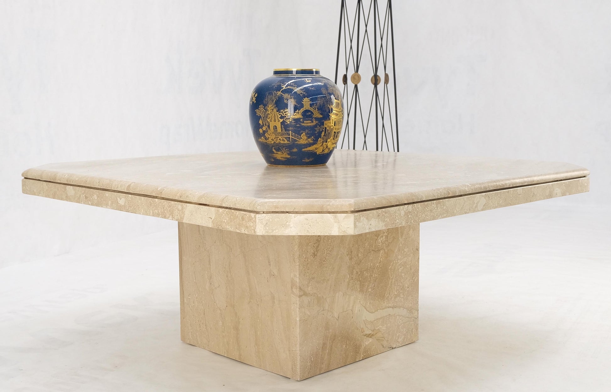 EstablishedLines Large 40" Square Single Pedestal Cut Corners Italian Mid Century Coffee Table