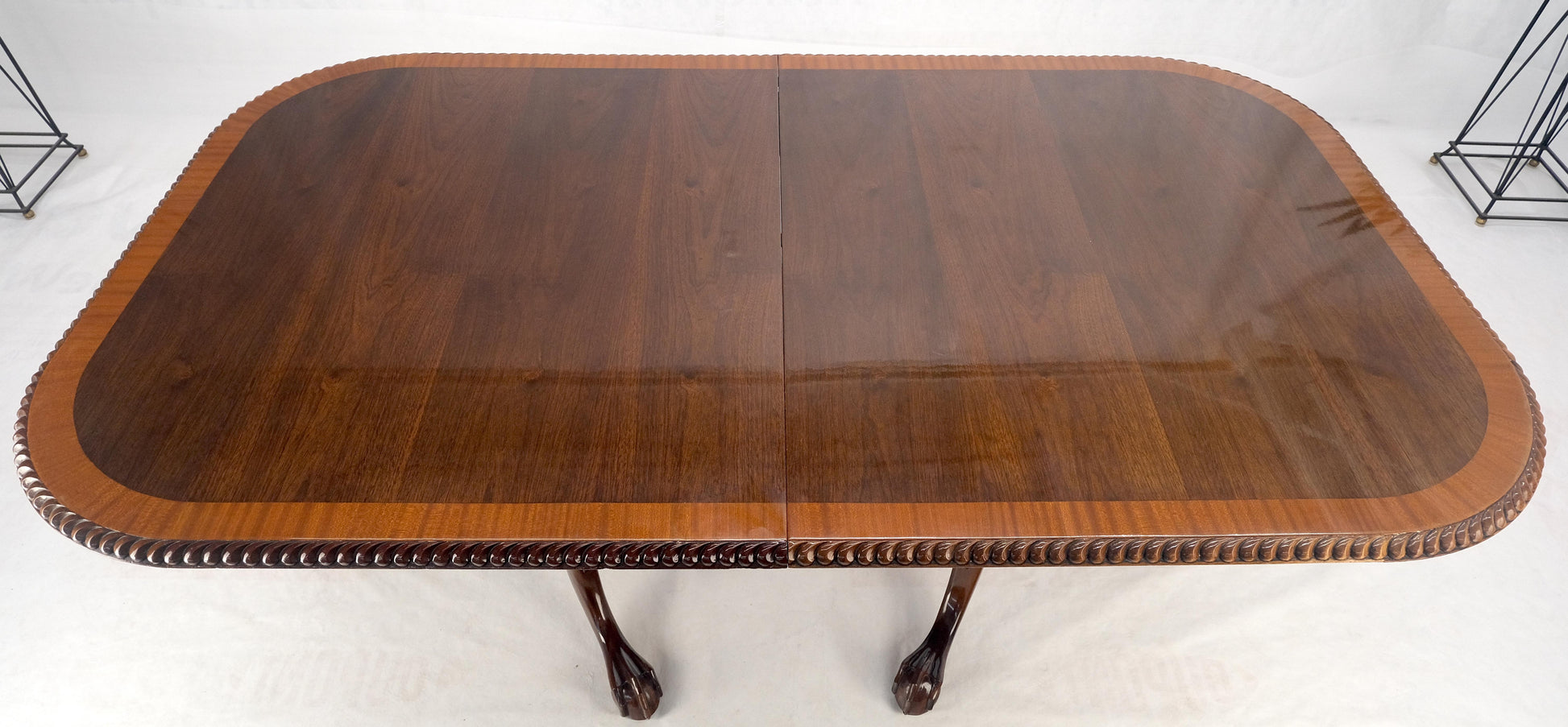Mahogany Chippendale Rope Edge Two Leaves Ball & Claw Dining Table 8 Chairs MINT