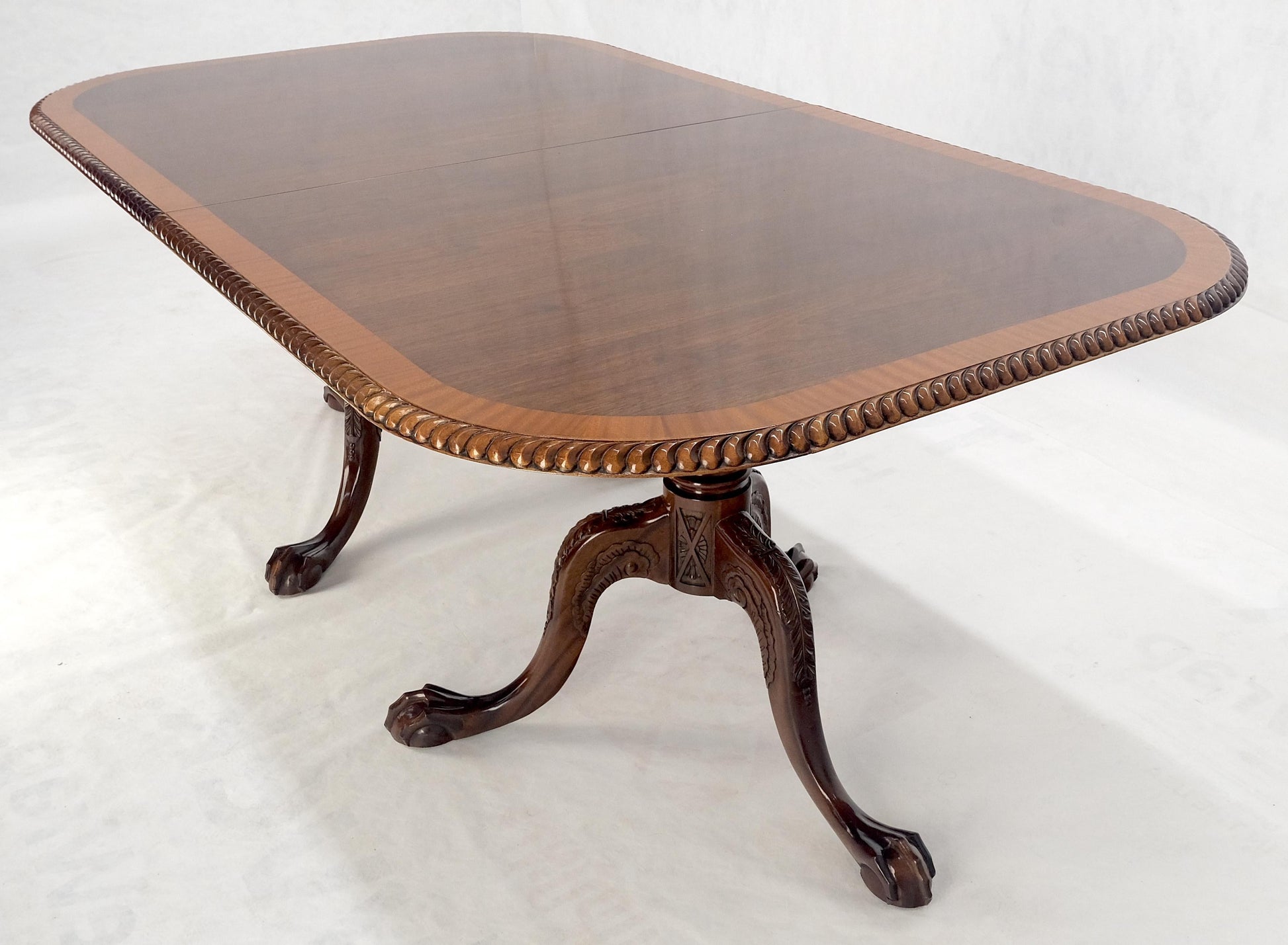Mahogany Chippendale Rope Edge Two Leaves Ball & Claw Dining Table 8 Chairs MINT