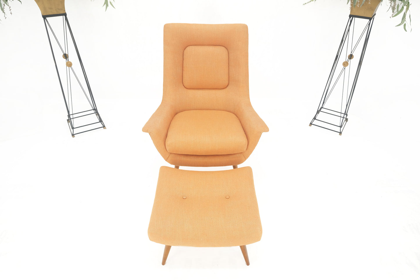 EstablishedLines Lawrence Peabody Tapered Dowel Leg Lounge Chair Matching Ottoman New Upholstery