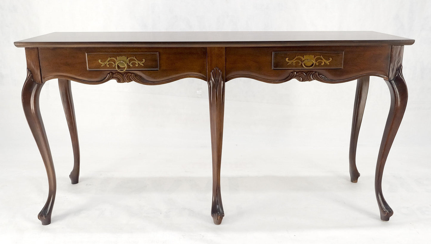 EstablishedLines Baker 54" Long 6 Legged Burl Walnut 2 Drawers Cabriole Leg Console Sofa Table