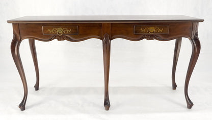 EstablishedLines Baker 54" Long 6 Legged Burl Walnut 2 Drawers Cabriole Leg Console Sofa Table