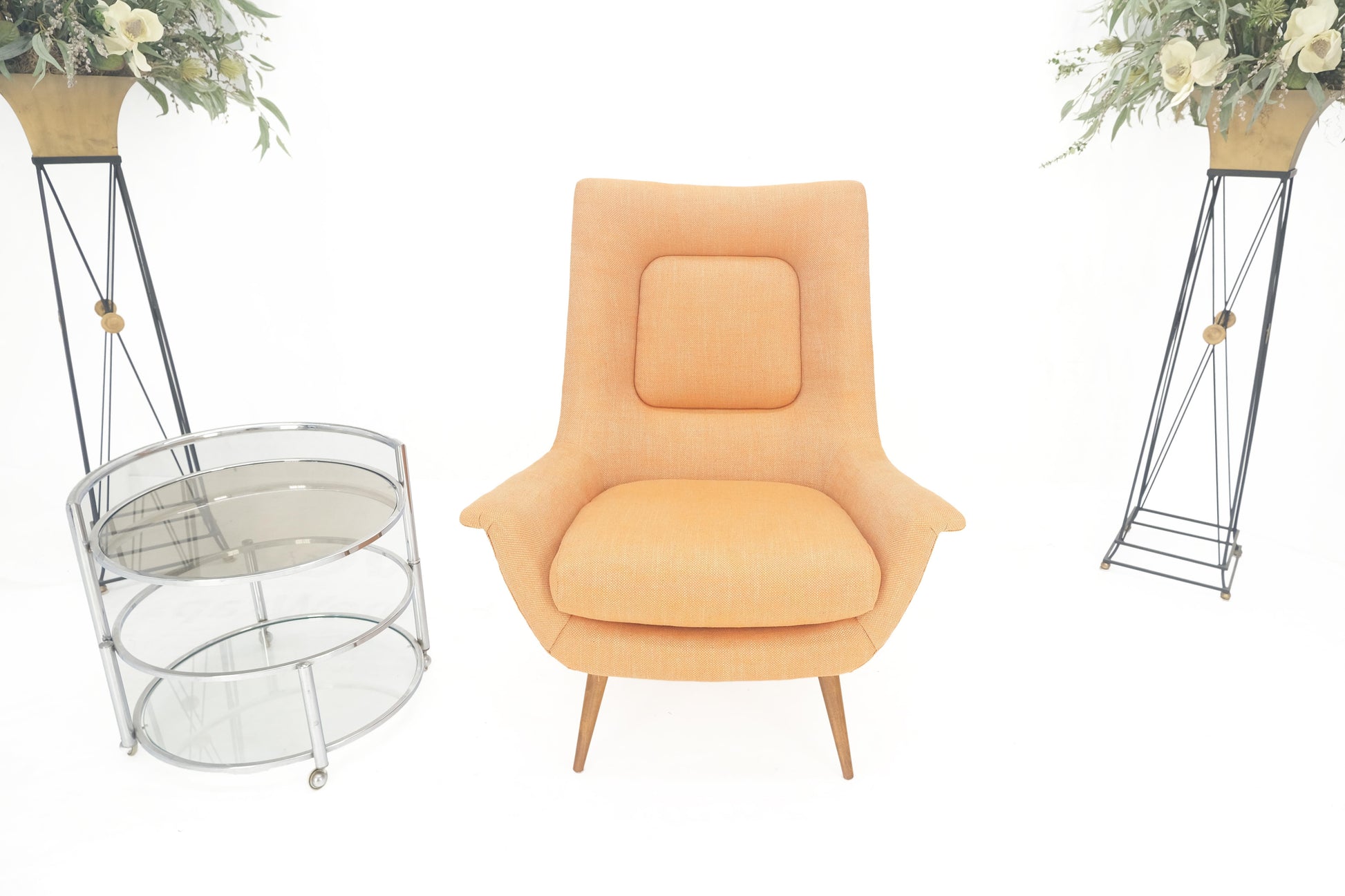 EstablishedLines Lawrence Peabody Tapered Dowel Leg Lounge Chair Matching Ottoman New Upholstery