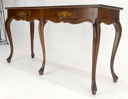 EstablishedLines Baker 54" Long 6 Legged Burl Walnut 2 Drawers Cabriole Leg Console Sofa Table