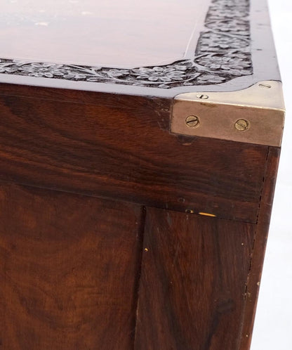 EstablishedLines Pair 3 Drawer Solid Rosewood Campaign Style Brass Inlay Decorated Night Stands