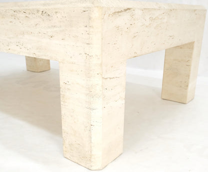 Large Travertine Rectangle Parsons Style Coffee Table on Thick Square Legs