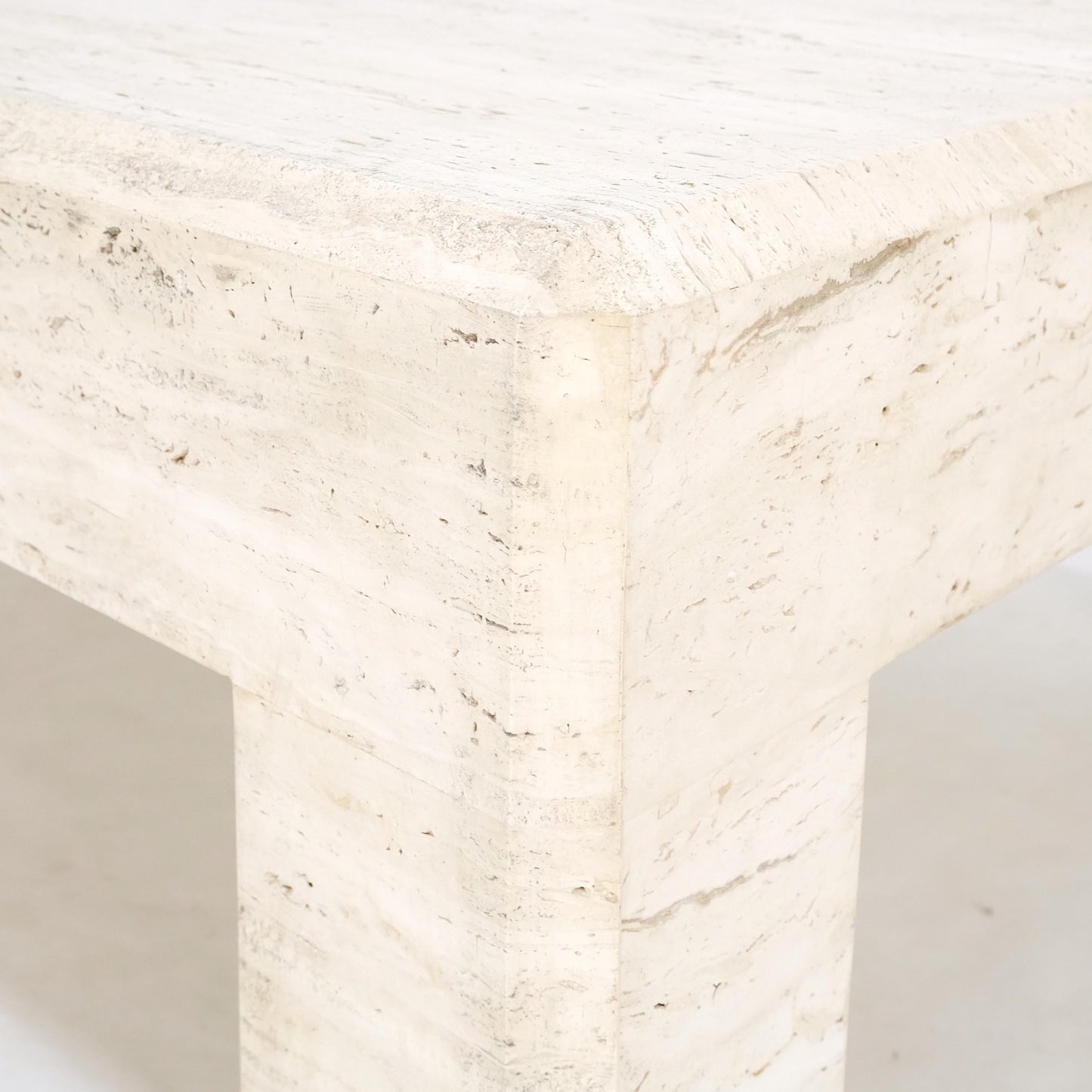 Large Travertine Rectangle Parsons Style Coffee Table on Thick Square Legs