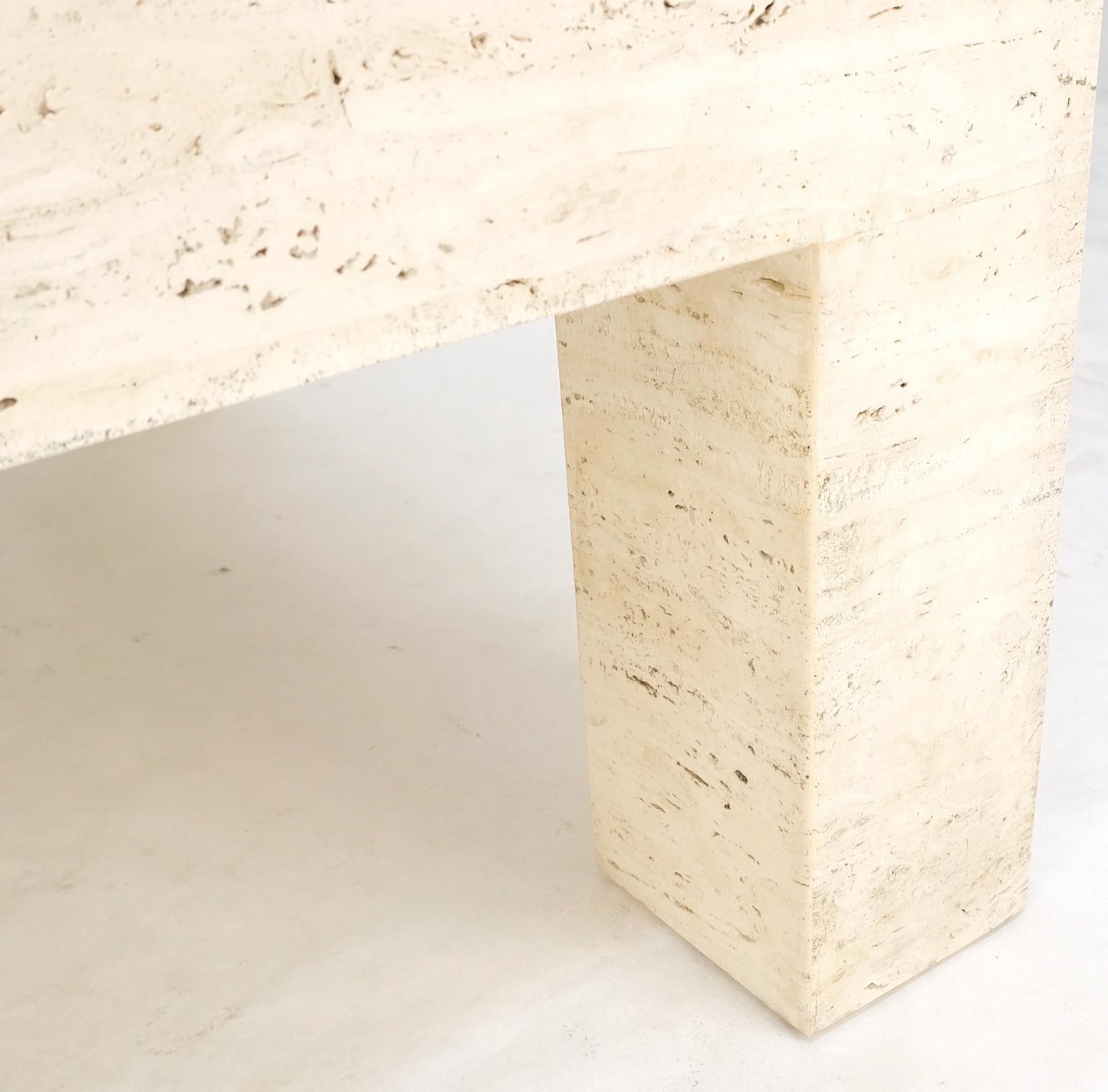 Large Travertine Rectangle Parsons Style Coffee Table on Thick Square Legs