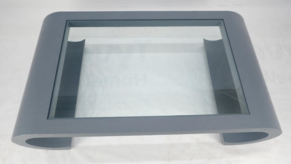 EstablishedLines Linen Cloth Wrapped Silver Grey C Scroll Shape Glass Top MCM Coffee Table MINT