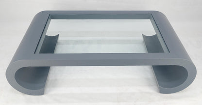 EstablishedLines Linen Cloth Wrapped Silver Grey C Scroll Shape Glass Top MCM Coffee Table MINT