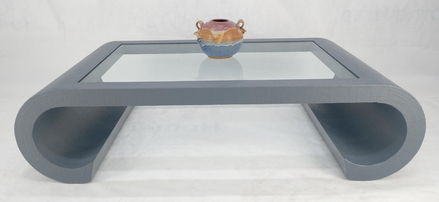 EstablishedLines Linen Cloth Wrapped Silver Grey C Scroll Shape Glass Top MCM Coffee Table MINT