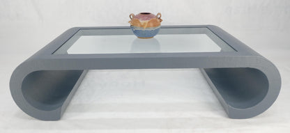 EstablishedLines Linen Cloth Wrapped Silver Grey C Scroll Shape Glass Top MCM Coffee Table MINT