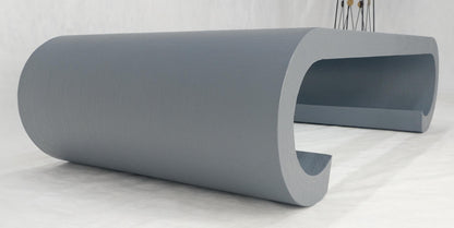 EstablishedLines Linen Cloth Wrapped Silver Grey C Scroll Shape Glass Top MCM Coffee Table MINT