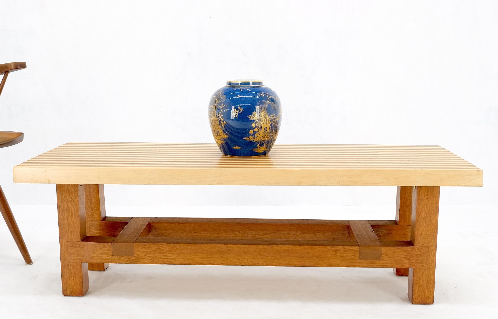 EstablishedLines Custom Heavy Mid Century Modern Striped Butcher Block Style Coffee Table Bench