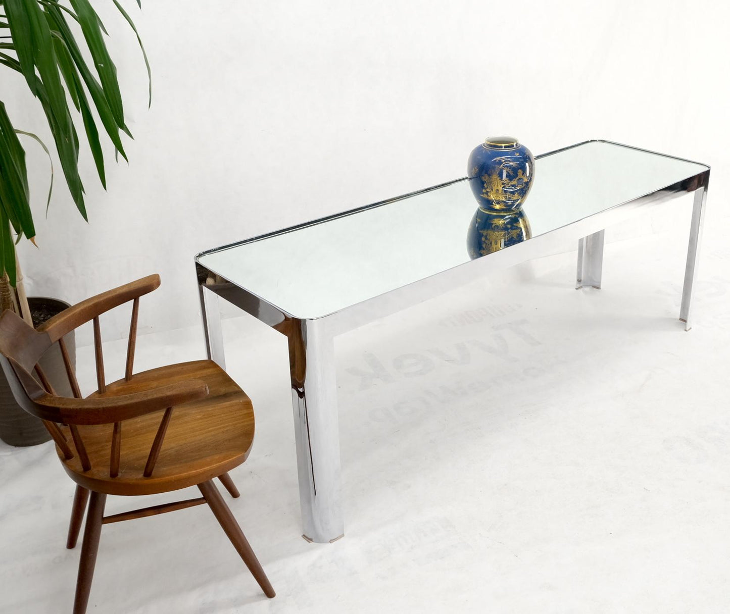 Large & Long Rounded Corners Stainless Steel Chrome Rectangle Console Table