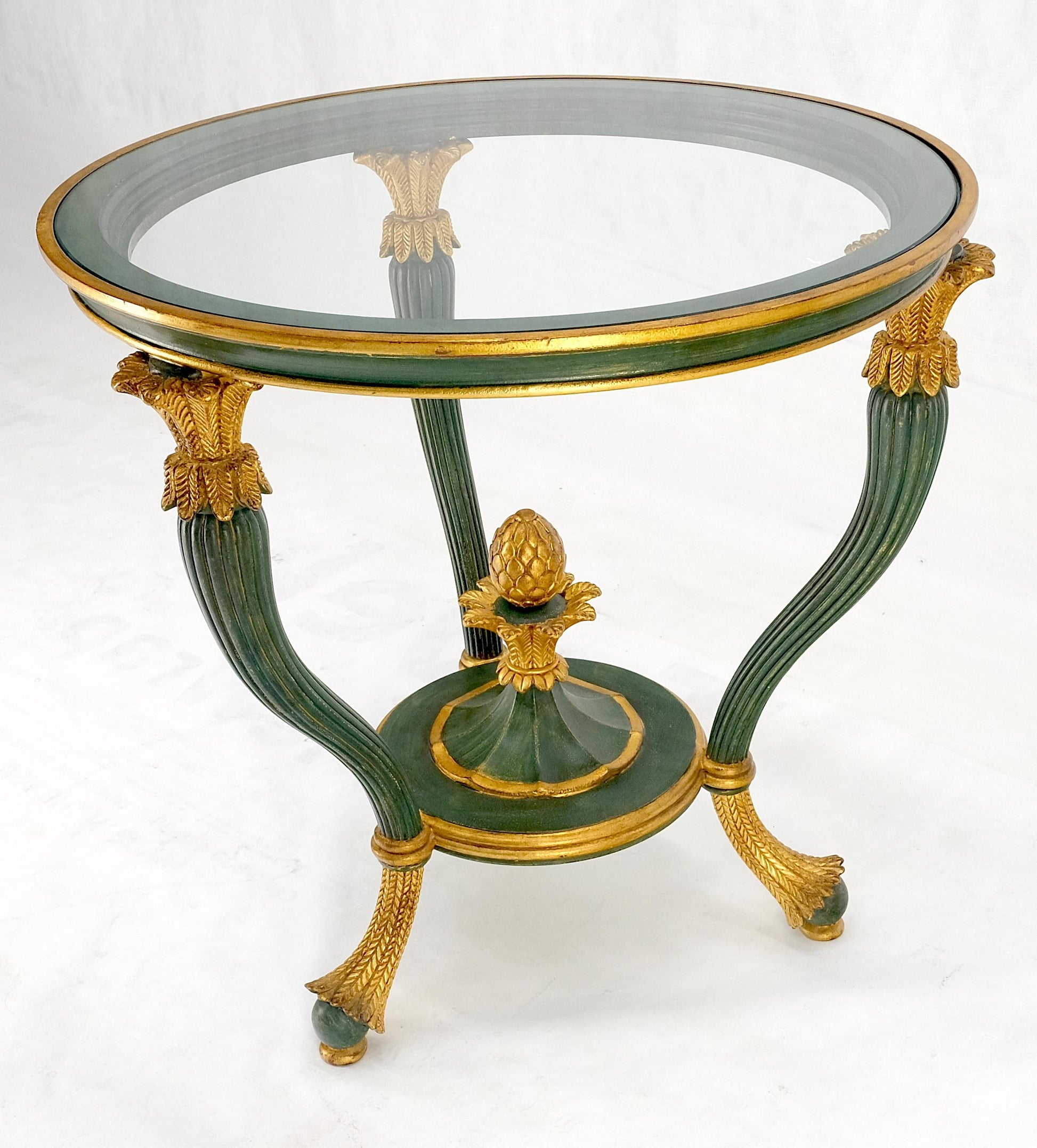 EstablishedLines Italy Decorative Carved Painted 28" Round Glass Top Gueridon Lamp Center Table