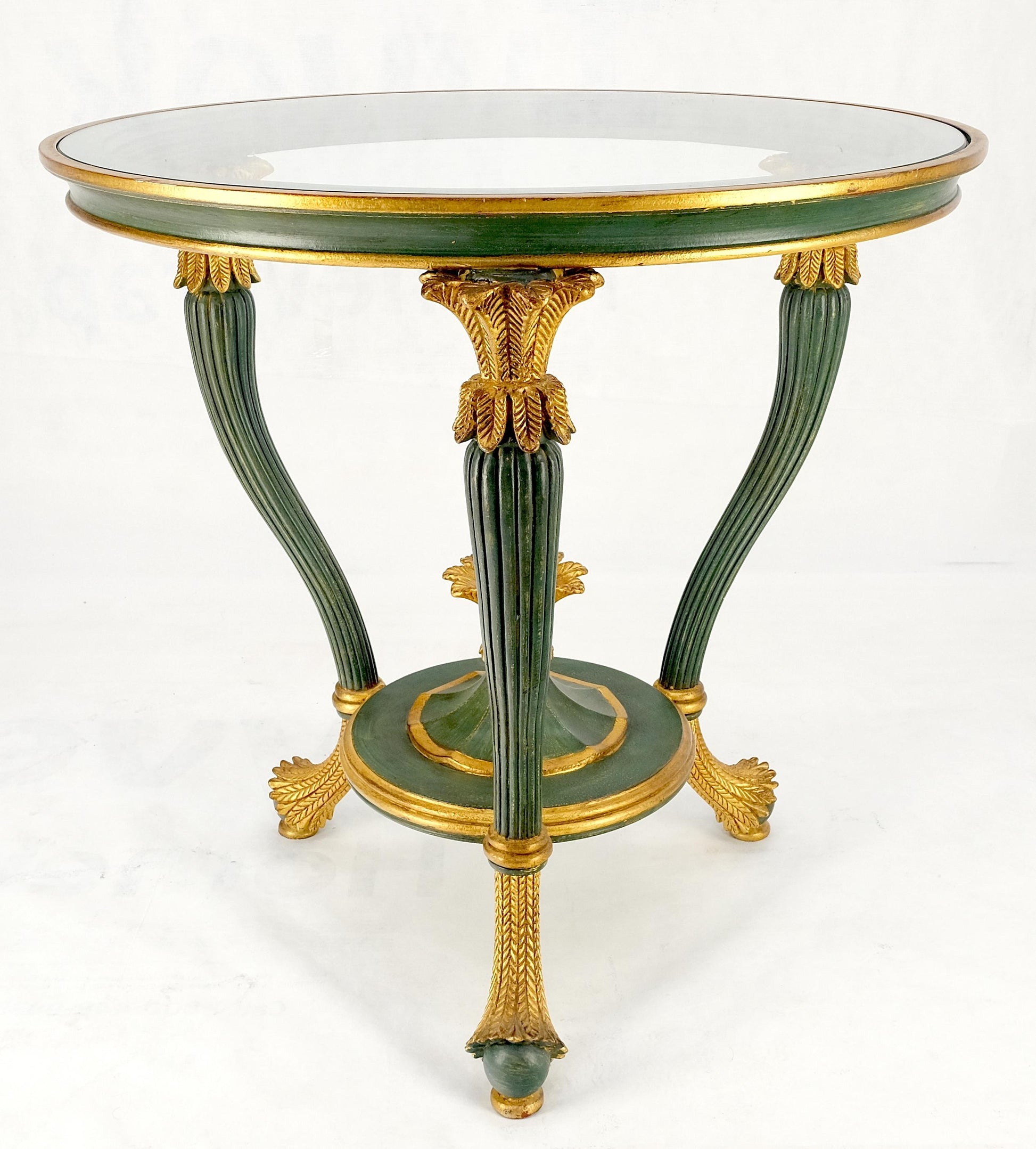 EstablishedLines Italy Decorative Carved Painted 28" Round Glass Top Gueridon Lamp Center Table
