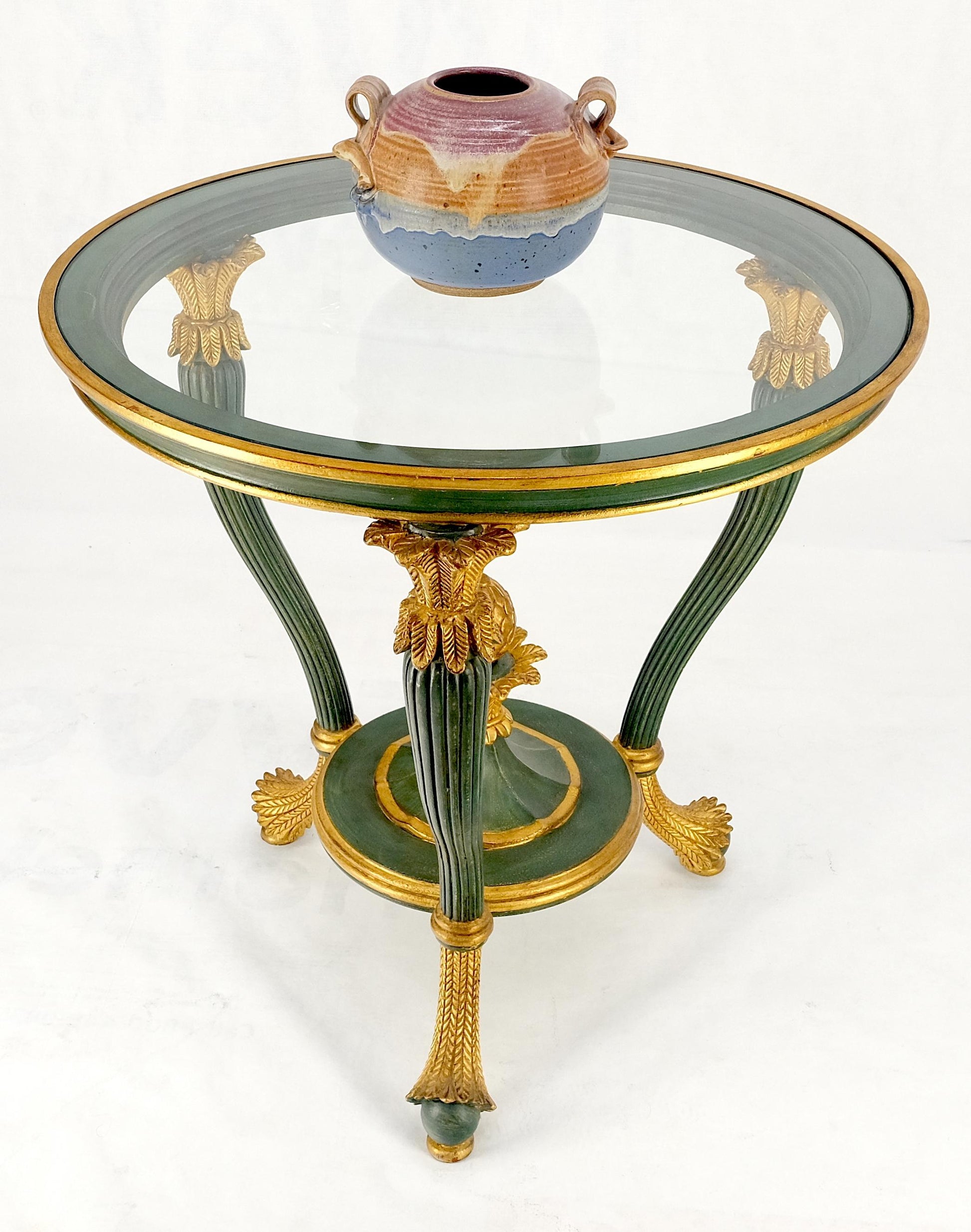 EstablishedLines Italy Decorative Carved Painted 28" Round Glass Top Gueridon Lamp Center Table