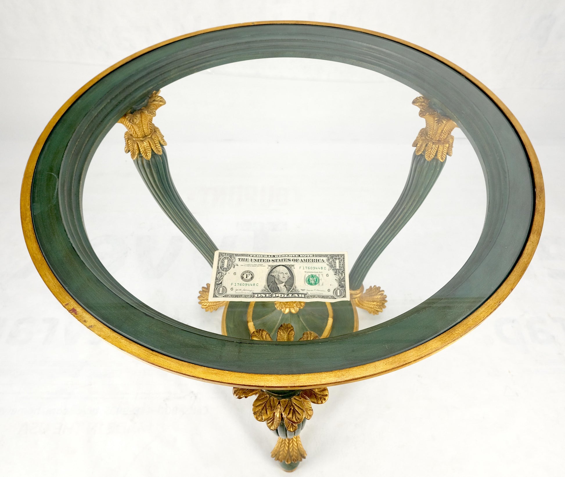 EstablishedLines Italy Decorative Carved Painted 28" Round Glass Top Gueridon Lamp Center Table