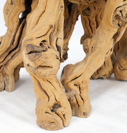EstablishedLines Large Varnished Driftwood Organic Base Rectangle  Glass Top Console Table MINT!