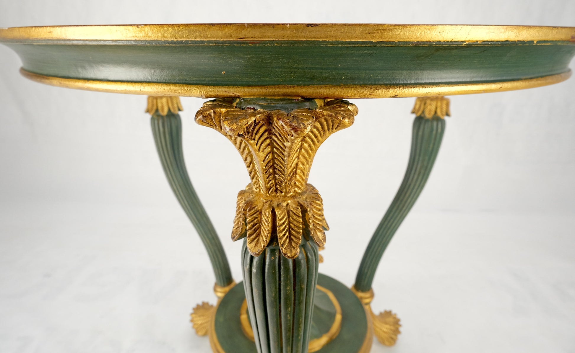 EstablishedLines Italy Decorative Carved Painted 28" Round Glass Top Gueridon Lamp Center Table