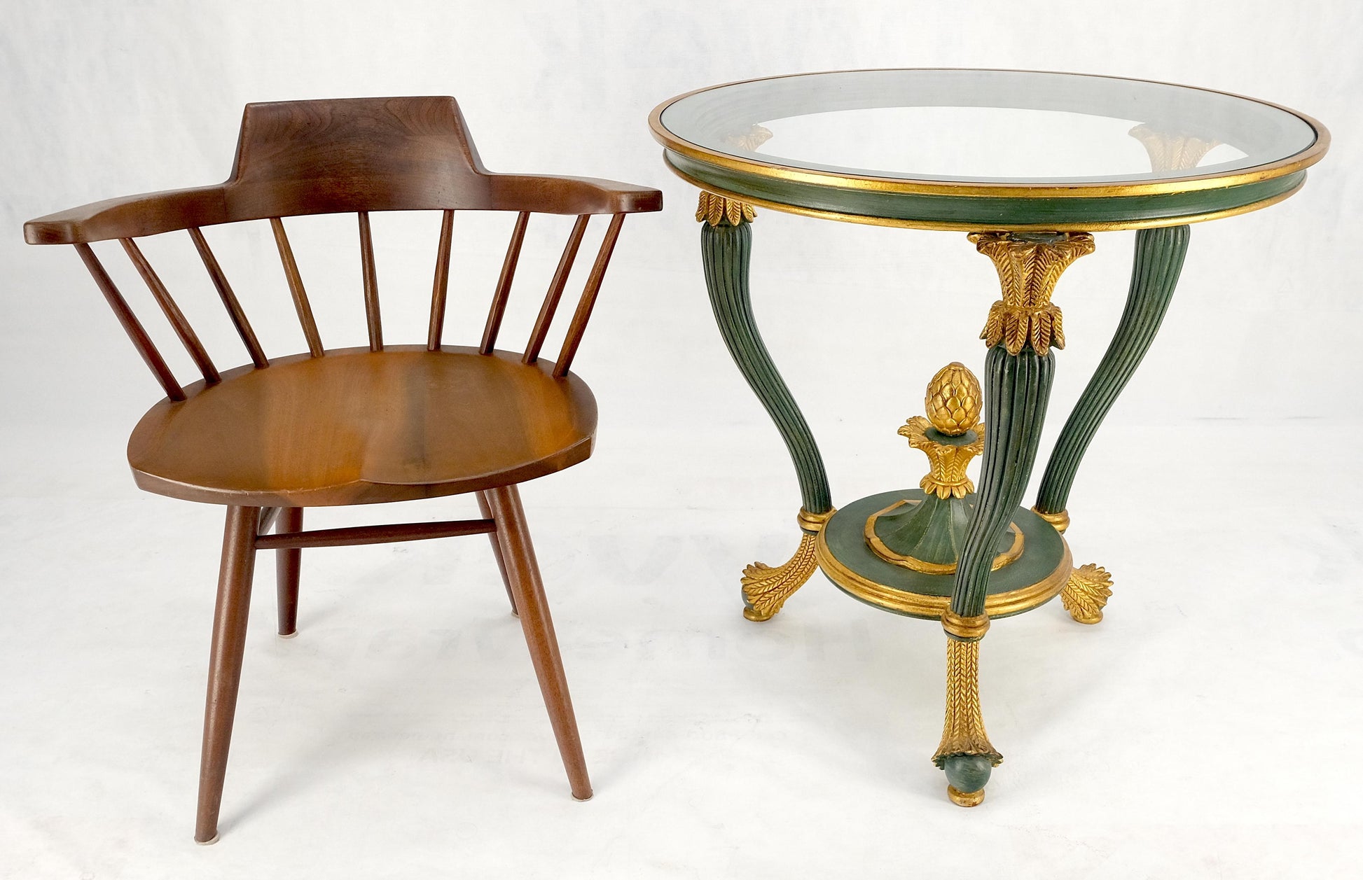 EstablishedLines Italy Decorative Carved Painted 28" Round Glass Top Gueridon Lamp Center Table