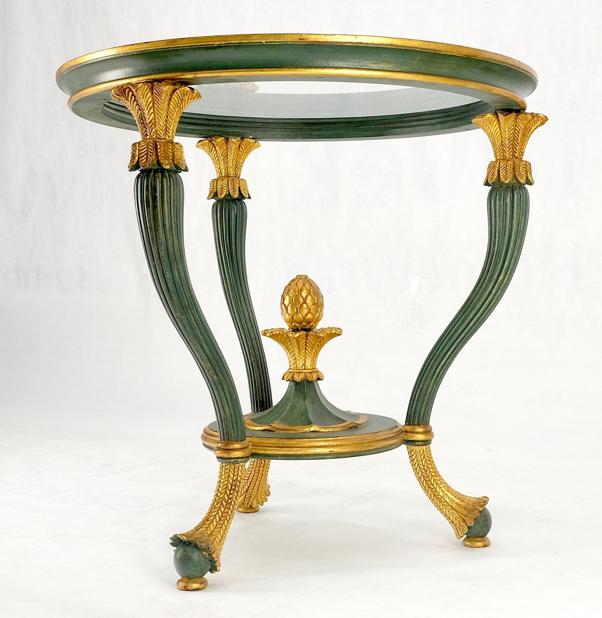 EstablishedLines Italy Decorative Carved Painted 28" Round Glass Top Gueridon Lamp Center Table