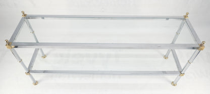 Two Tier Italian Glass Shelve Chrome 7 Brass 60" Console Sofa Table Finials MINT