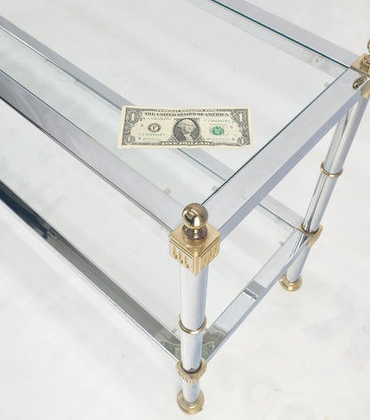 EstablishedLines Two Tier Italian Glass Shelve Chrome 7 Brass 60" Console Sofa Table Finials MINT