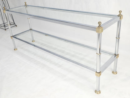 EstablishedLines Two Tier Italian Glass Shelve Chrome 7 Brass 60" Console Sofa Table Finials MINT